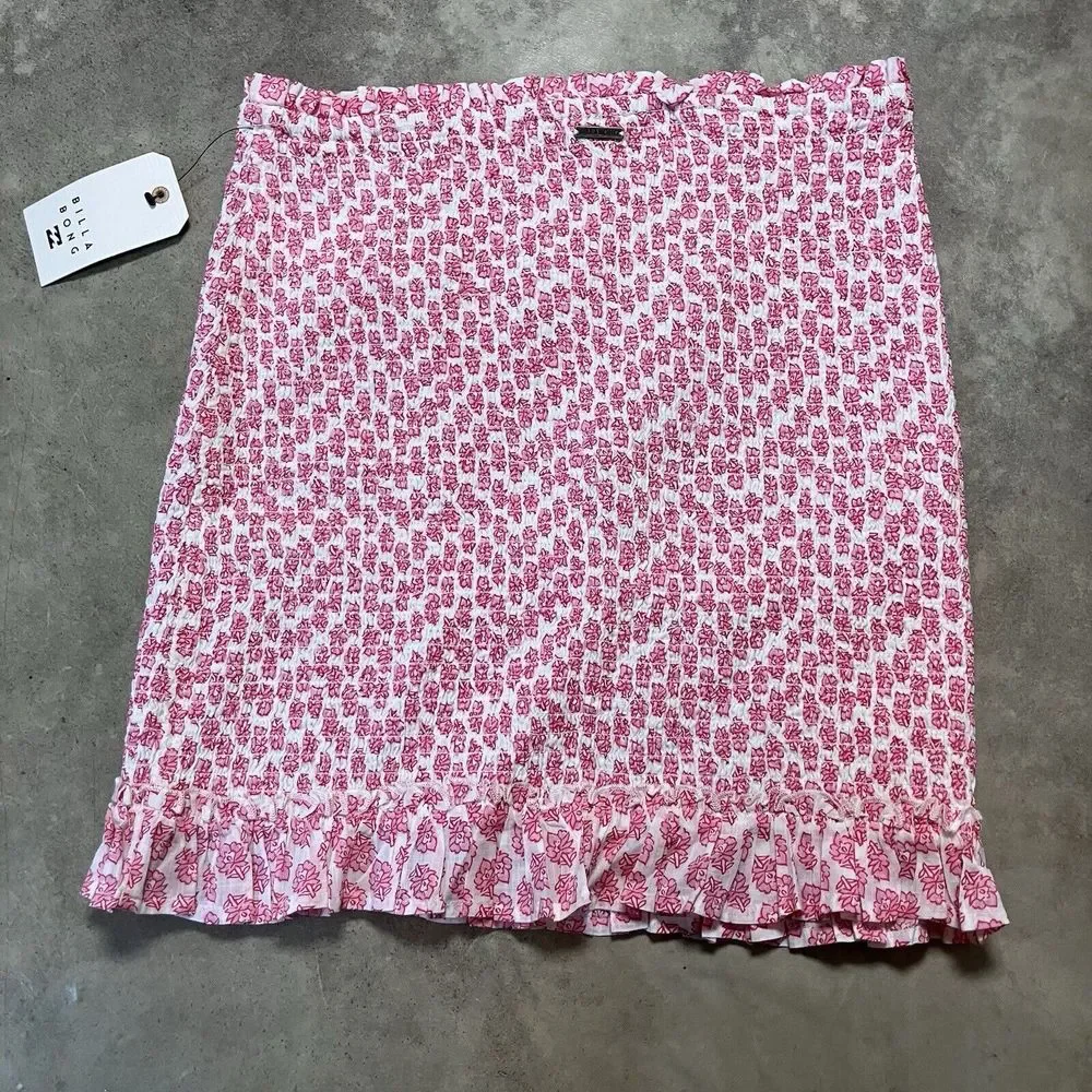Billabong Skirt Womens Large Eyes On You Floral‎ Ruffled Smocked Coral Pink